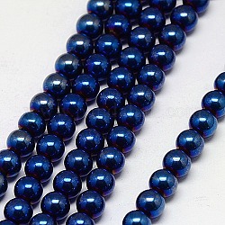 Chapelets de perles en hématite synthétique sans magnétiques, ronde, Grade a, bleu plaqué, 4mm, Trou: 1mm, Environ 100 pcs/chapelet, 16 pouce