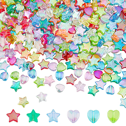 Perline acriliche trasparenti ecologiche dicosmetiche, stella, cuore, colore misto, 8~10x8~10x3~4mm, Foro: 1.5 mm, 500pcs / style