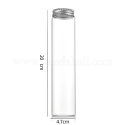 Säulenglas-Perlenaufbewahrungsröhrchen mit Schraubverschluss, Klarglasflaschen mit Aluminiumlippen, Silber, 4.7x20 cm, Kapazität: 260 ml (8.79 fl. oz)