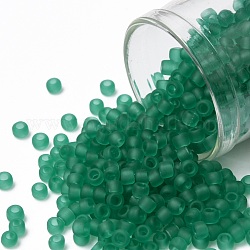 Toho perles de rocaille rondes, Perles de rocaille japonais, (72f) péridot foncé givre transparent, 8/0, 3mm, Trou: 1mm, à propos 222pcs / bouteille, 10 g / bouteille