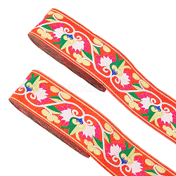 Cintas poliester estilo etnico, cinta de jacquard, patrón de flores, rojo naranja, 2 pulgada (50 mm), alrededor de 7.66 yarda (7 m) / pc
