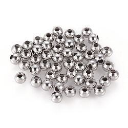 304 Stainless Steel Hollow Round Seamed Beads, for Jewelry Craft Making, Stainless Steel Color, 5x4.5mm, Hole: 2mm
