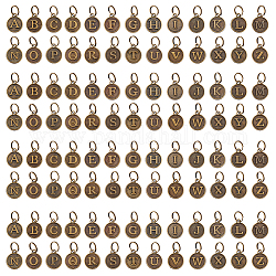 PandaHall Elite 4Sets Alloy Pendants, with Brass Split Rings, Antique Bronze, Flat Round, Letter A~Z, 14x12x2mm, Ring: 7x0.5mm, 6mm Inner Diameter, 26pcs/set