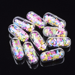 Openable Transparent Plastic Capsule Container, with Handmade Polymer Clay Cabochons Inside, Pill with Column, Colorful, 24x10.5mm