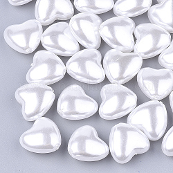 Eco-Friendly ABS Plastic Imitation Pearl Beads, High Luster, Heart, Creamy White, 11x12x6.5mm, Hole: 0.8mm