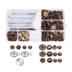 1box gemischter Metallschmuck Schnappverschluss, mit Glas Cabochons, Flachrund, Mischfarbe, 50set / box, 15 mm