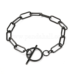 Bracelets chaîne trombone unisexe 304 en acier inoxydable, avec fermoirs toggle, électrophorèse noir, 8-7/8 pouce (22.5 cm)