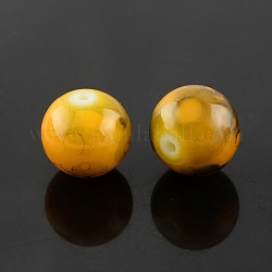 Spray Painted Glass Bead Strands, Round, Goldenrod, 4mm, Hole: 1.1~1.3mm, about 200pcs/strand, 31.4inch