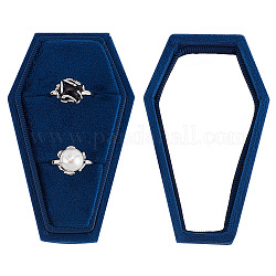 Cajas de anillo de dedo de terciopelo en forma de ataúd con tema de halloween, caja de almacenamiento de anillos con esponja en el interior, azul marino, 9.2x5.6x4.6 cm