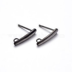 304 Stainless Steel Stud Earring Findings, with Loop, Electrophoresis Black, 15x3x1mm, Hole: 1.8mm, Pin: 0.8mm, 100pcs/bag