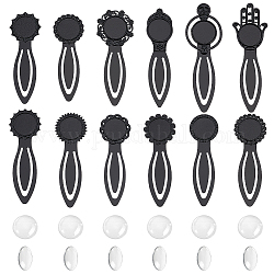 NBEADS 12 Sets Bookmark Pendant Tray Kit, Including 12 Pcs Alloy Bookmark Cabochon Trays and 12 Pcs Transparent Glass Dome for DIY Craft Bookmark Making, Black