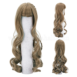 Pp plástico largo ondulado peinado rizado muñeca peluca pelo, para diy girl bjd makings accesorios, saddle brown, 195x155mm, diámetro interior: 57 mm
