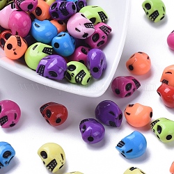 Antique Acrylic Beads, Skull, Mixed Color, 13x10x11mm, Hole: 1.5mm