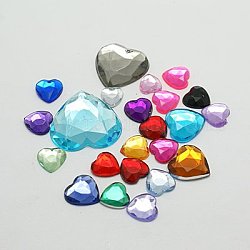 Cabuchones de diamante de imitación de acrílico de Taiwan imitación, la espalda plana y facetas, corazón, color mezclado, 10x10x3mm, aproximamente 1000 unidades / bolsa