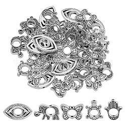 Ph pandahall 50 pièces 5 styles de perles d'animaux en argent, cadres ronds à main de hamsa, connecteurs de liens, connecteurs de cadre circulaire pour la fabrication de bijoux, boucle d'oreille, collier, pendentif, artisanat, moules à bijoux en résine
