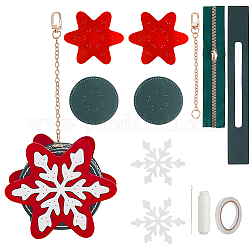 DIY クリスマス ミニ スノーフレーク 財布 ファインディング キットを作る  pu レザー バッグ底 & ハンドル & ジッパーを含む  スレッド  針  合金チャスプ  レッド  190x35x10.5mm