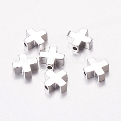 Messing Perlen, Kreuz, Echt platiniert, 8x8x3 mm, Bohrung: 1.4 mm