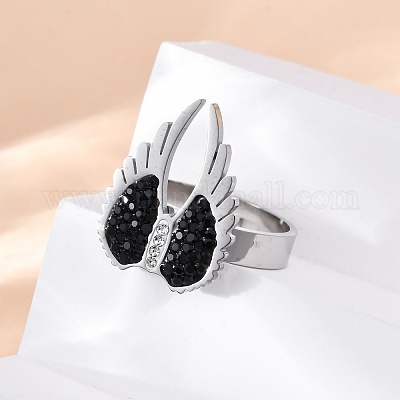 304 Edelstahl mit Strass-Fingerringen&nbsp;RJEW-Q020-17P-1