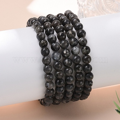Pulseras elásticas de cuentas de larvikita natural&nbsp;BJEW-K212-A-046-1