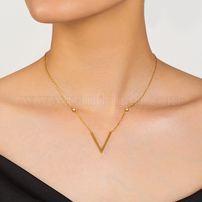 Collana Con Iniziale V Per Donna – Ciondolo Lettera V Placcato Oro, Gioiello Antiossidante Ipoallergenico