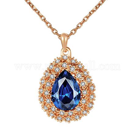 Real Rose Gold Plated Tin Alloy Glass teardrop NJEW-BB06227-RG-1