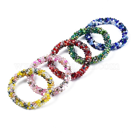 Glass Beaded Crochet Stretch Bracelet BJEW-T016-09-1