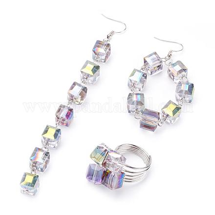 Glass Beads Rings & Earrings Jewelry Sets SJEW-JS00934-1