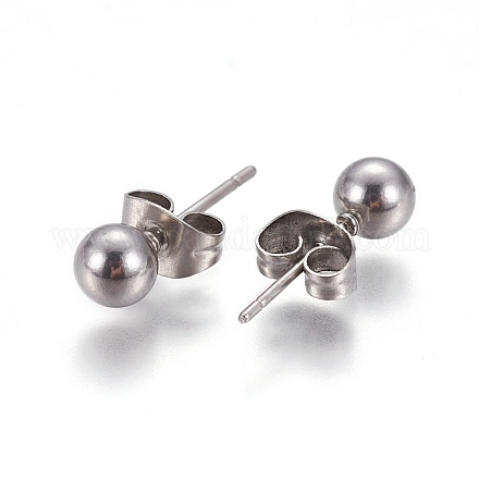 304 inox orecchini a sfera in acciaio EJEW-F0061-06E-P-1