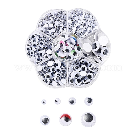 743 pièces boutons yeux écarquillés en plastique noir et blanc KY-YW0001-12-1