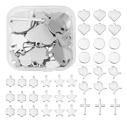 60Pcs 6 Style 201 & 304 Stainless Steel Stamping Blank Tag Charms STAS-FS0001-39-1