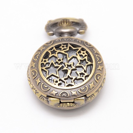 Redondas plana de aleación estrella tallada cabezas reloj de cuarzo hueco de la vendimia para el reloj de bolsillo el collar del colgante WACH-M109-07-1