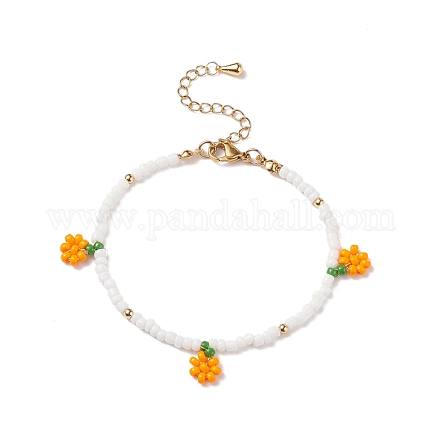 Glass Seed Braided Orange Charms Bracelet for Women BJEW-TA00140-04-1