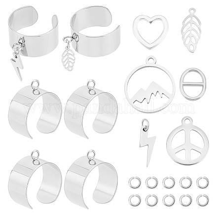 UNICRAFTALE 6pcs Gothic Punk Chain Finger Ring Set 17mm Stainless Steel Open Finger Ring with Mountain Peace Sign Heart Leaf Charm Hip Hop Adjustable Stackable Statement Knuckle Ring for Party Jewelry DIY-UN0003-69-1