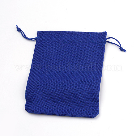 黄麻布ラッピングポーチ巾着袋  ブルー  13.5~14x9.5~10cm X-ABAG-Q050-10x14-22-1
