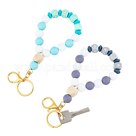 SUPERFINDINGS 2 Colors Silicones Bracelet Keys Holder Mother's Day Wrist Keychain Beaded Bracelet Keychain Keyring Bangle for Portable Phones Strap House Car Keys KEYC-FH0001-33B-1