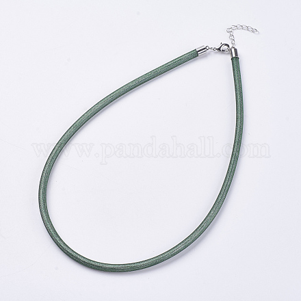 メッシュチューブ  プラスチックネット糸コードネックレス  真鍮カニカン付き  プラチナ  グリーン  19インチ（48.5cm）  5mm NJEW-F199-B09-1