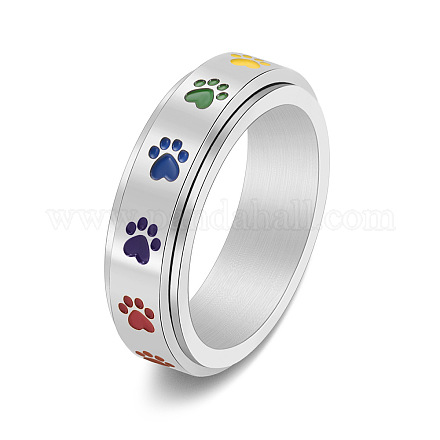 Anello rotante con stampa della zampa del cane smaltata con bandiera dell'orgoglio color arcobaleno RABO-PW0001-040E-1