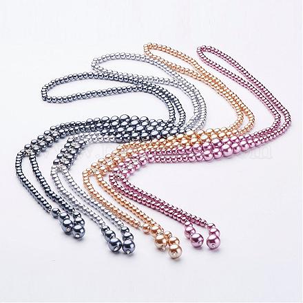 Glass Pearl Beaded Necklaces NJEW-A125-B-1