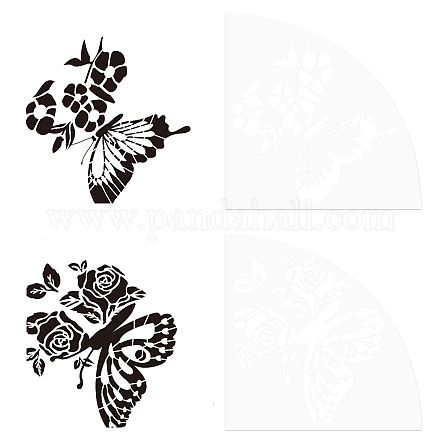 AHANDMAKER 2 Pcs Butterfly Flower Acrylic Sleeve Stencil DIY-WH0347-035-1