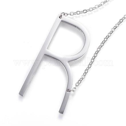 304 Stainless Steel Initial Letter Pendant Necklaces NJEW-G269-01P-R-1
