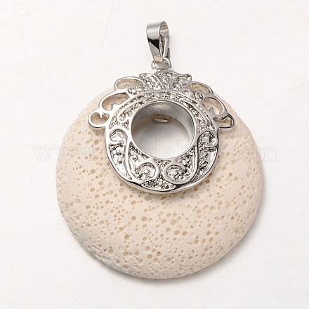 Platinum Plated Alloy Synthetic Lava Rock Flat Round Pendants G-O024-02I-1