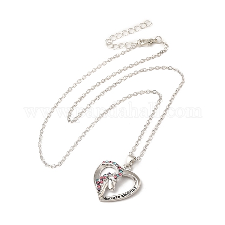 Красочное сердце со стразами и ожерельем-пандантом в виде единорога с цепочками-кабелями NJEW-K246-01P-1