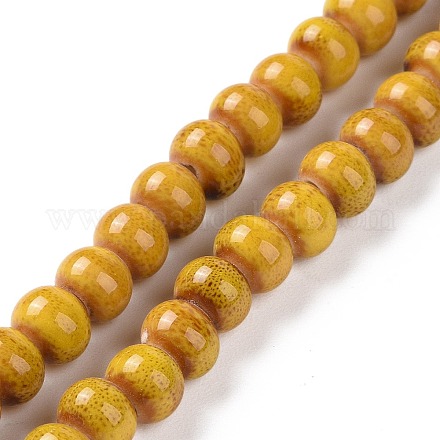 Chapelets de perles rondes en céramique émaillée en porcelaine émaillée manuelles PORC-L019-6mm-02-1