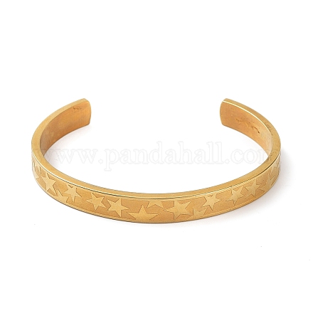 Ion Plating(IP) 304 Stainless Steel Star Cuff Bangles BJEW-F464-G-02-1