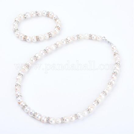 Pearl Jewelry Sets: Beaded Necklaces and Bracelets SJEW-Q025-01-1