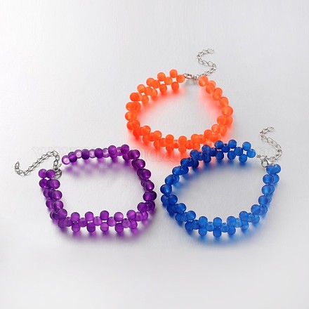 Transparent Glass Beaded Anklets AJEW-AN00081-1