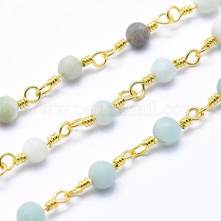 Frosted Natural Amazonite Handmade Beaded Chains CHC-L036-27G-4mm-1