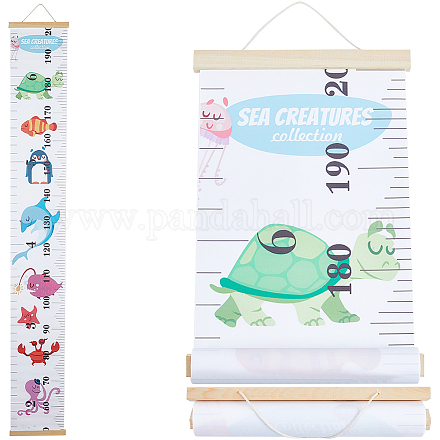 CREATCABIN Sea Animals Growth Chart Canvas Height Measurement Chart Ruler Wood Frame Hanging Removable Cartoon Wall Rulers Rectangle for Home Living Room Decoration Nursery Decor Gift Colorful AJEW-WH0165-70A-1
