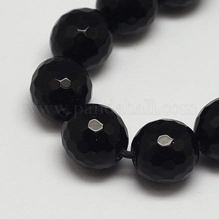 Faceted Round Grade A Black Stone Beads Strands G-N0137-04-8mm-1