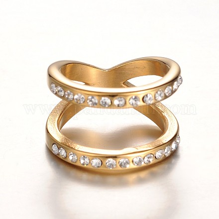 Personalized Lady's Golden Tone 316 Stainless Steel Rhinestone Finger Rings RJEW-J066-79-17mm-1
